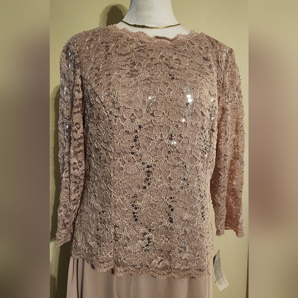 NEW Alex Evenings Pink Formal Sequined Dress/Gown Size 12 with 3/4 Sleeves - Picture 6 of 14